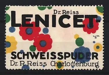 Reklamemarke Charlottenburg, Dr. Reiss Lenicet Schweisspuder, Blumenmuster
