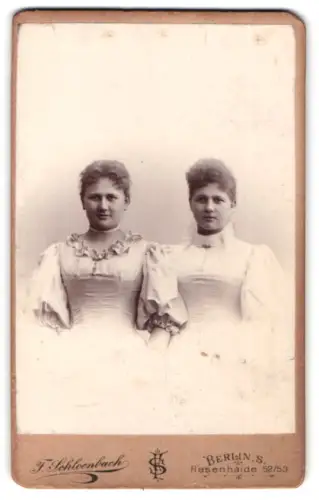 Fotografie F. Schloenbach, Berlin, Hasenheide 52/53, Zwei Damen in eleganter Kleidung