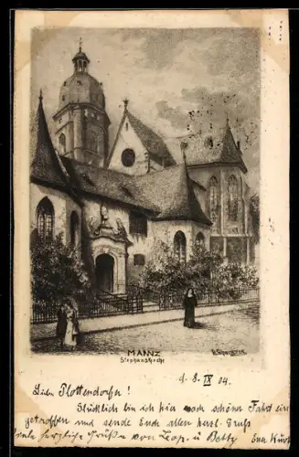 Künstler-AK Mainz, St. Stephanskirche