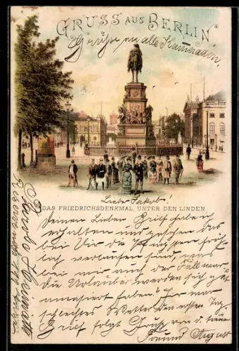 Lithographie Berlin, Friedrichsdenkmal, Unter den Linden