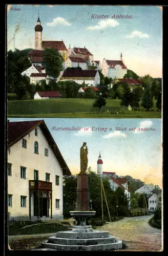 AK Andechs, Kloster Andechs, Mariensäule in Erling