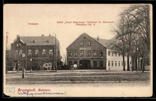 AK Bramstedt /Holstein, Hôtel Stadt Hamburg und Postamt