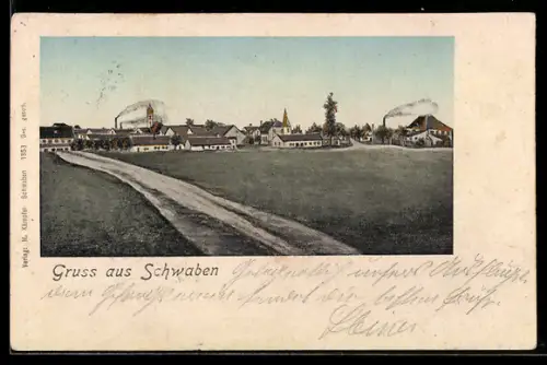 Goldfenster-AK Schwaben, Ortspartie mit Kirche