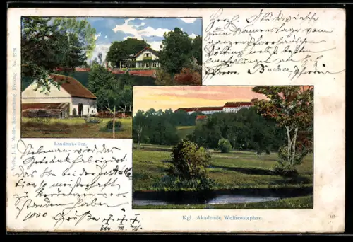 AK Freising, Gasthof Lindenkeller, Königliche Akademie Weihenstephan