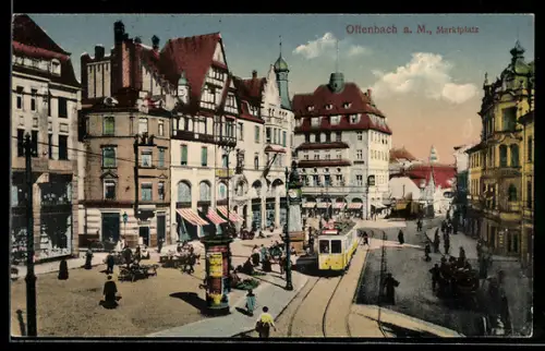 AK Offenbach a. M., Marktplatz mit Strassenbahn