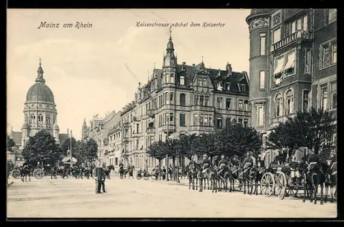 AK Mainz am Rhein, Kaiserstrasse nächst dem Kaisertor mit Soldaten
