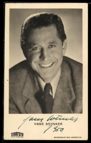 AK Schauspieler Hans Söhnker mit zurückgekämmtem Haar, Autograph
