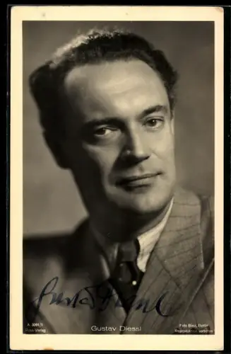 AK Porträtbild von Gustav Diessl, Autograph