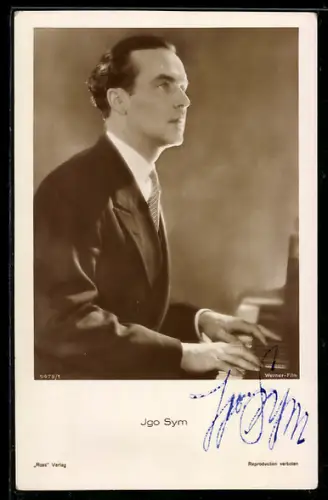 AK Schauspieler Igo Sym am Klavier sitzend, Autograph