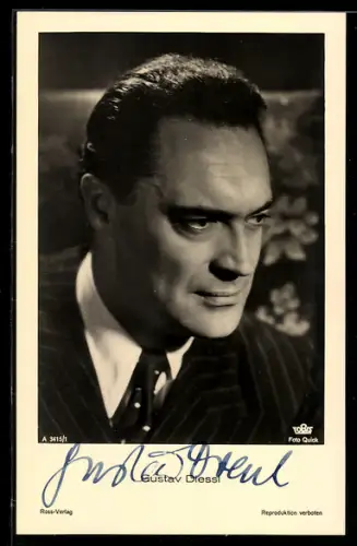 AK Schauspieler Gustav Diessl, böse blickend, Autograph