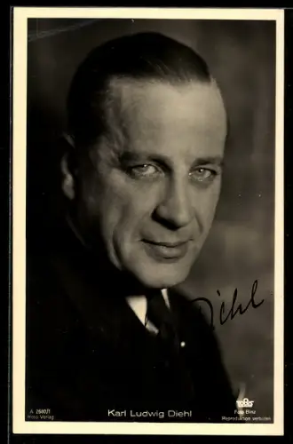 AK Schauspieler Karl Ludwig Diehl mit charmantem Blick, Autograph