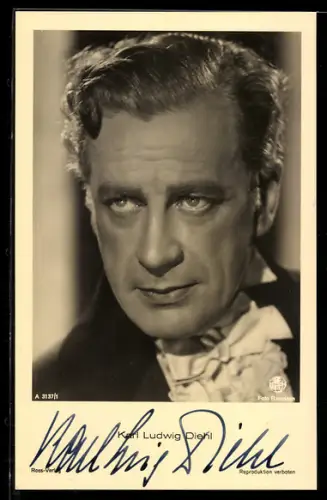 AK Schauspieler Karl Ludwig Diehl zu Seite blickend, Autograph