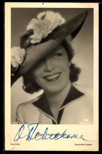 AK Schauspielerin Olga Tschechowa mit Hut, Autograph