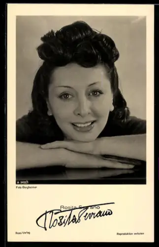 AK Schauspielerin Rosita Serrano mit freundlichem Lächeln, Autograph