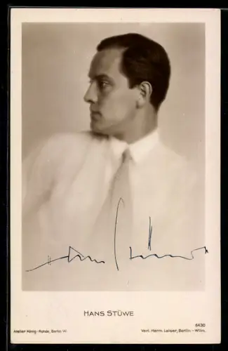 AK Schauspieler Hans Strüwe im weissen Hemd mit Krawatte, Autograph