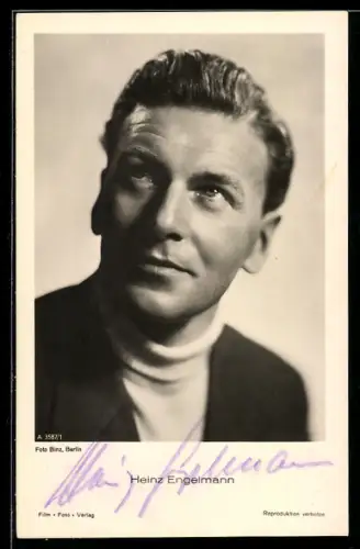 AK Schauspieler Heinz Engelmann, Portrait mit Blick nach oben, Autograph