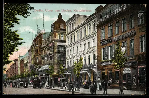 AK Berlin, Unter den Linden, Kranzlerecke, Strassenszene, Hotels, Gastwirtschaften