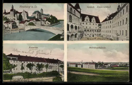 AK Neuburg a. D., Kaserne, Militärgebäude, Kasernenhof im Schloss