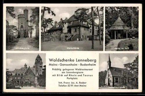 AK Gonsenheim bei Mainz, Waldschenke Lenneberg, Schloss Waldhausen, Parkpartie