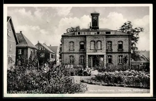 AK Mainz-Bischofsheim, Schulplatz mit Rathaus