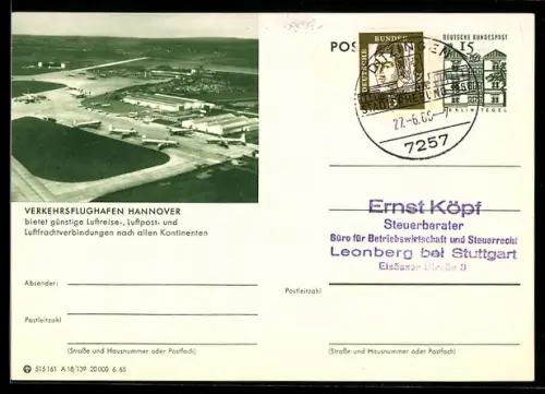 AK Hannover, Verkehrsflughafen aus der Vogelschau, Ganzsache
