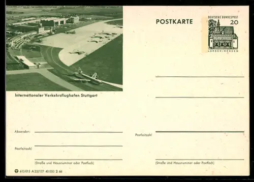 AK Stuttgart, Internationaler Verkehrsflughafen Stuttgart aus der Vogelschau, Ganzsache