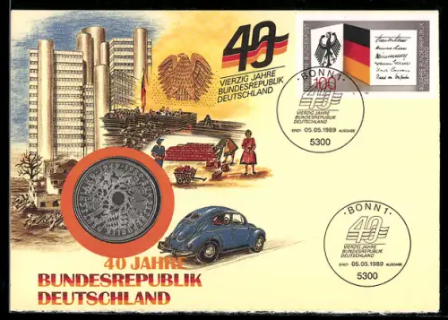 AK 40 Jahre Bundesrepublik Deutschland mit Hochhäusern, Ganzsache