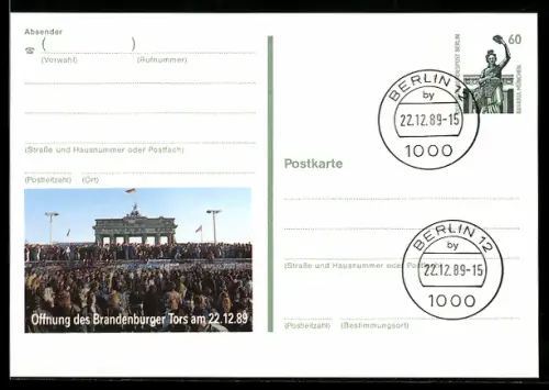 AK Berlin, Öffnung des Brandenburger Tors im Jahr 1989, Ganzsache