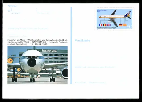 AK Frankfurt a/M, NAPOSTA `89, Nationale Postwertzeichen-Ausstellung, Weltflughafen, Ganzsache
