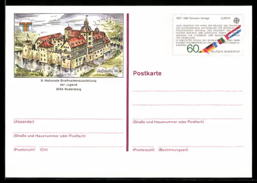 AK Rodenberg, 9. Nationale Briefmarkenausstellung der Jugend, Schloss aus der Vogelschau, Najubria 1983, Ganzsache