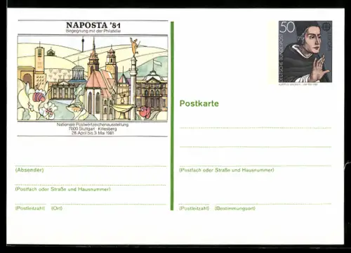 AK Stuttgart, Nationale Postwertzeichenausstellung Naposta 1981, Ganzsache