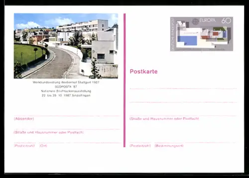AK Stuttgart, Nationale Briefmarkenausstellung Südposta 1987, Ganzsache