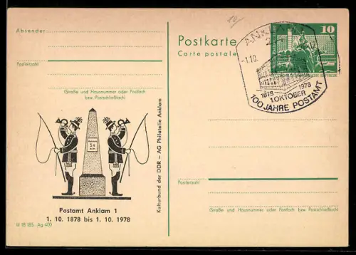 AK Anklam, Kulturbund der DDR, AG Philatelie, Postboten mit Horn, Ganzsache