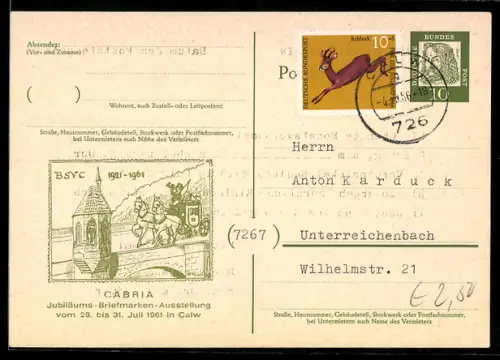 AK Calw, Jubiläums-Briefmarken-Ausstellung im Jahr 1963, Ganzsache