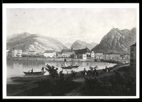 AK Bad Ems, Totalansicht des Ortes mit Wasserpartie, Ganzsache