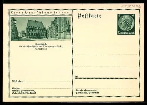 AK Osnabrück, Ortspartie vor dem Dom, Ganzsache Lernt Deutschland kennen