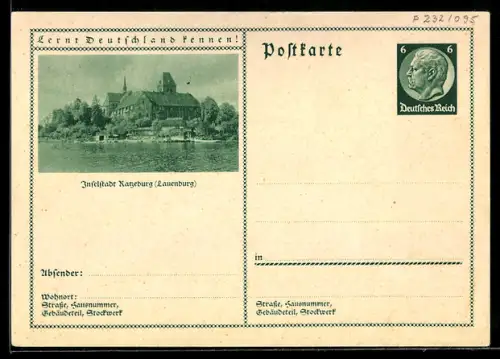 AK Ratzenburg /Lauenburg, Blick auf den Ratzeburger Dom, Ganzsache Lernt Deutschland kennen