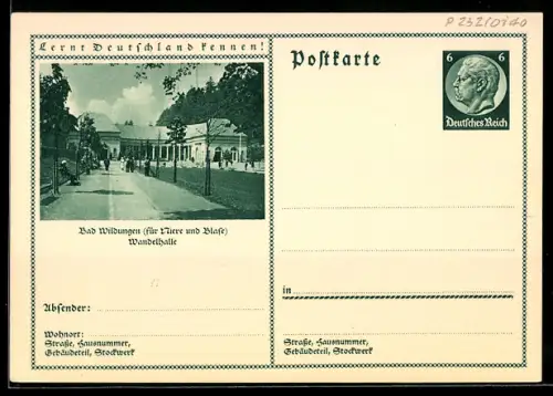 AK Bad Wildungen, Wandelhalle, Ganzsache Lernt Deutschland kennen