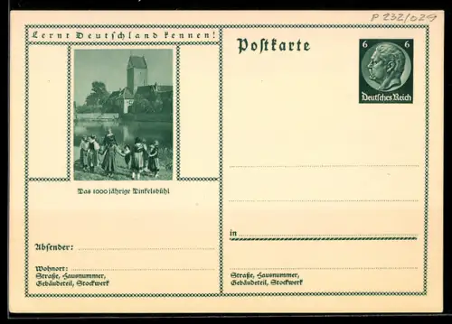 AK Dinkelsbühl, Turm des Nördlinger Tores, Ganzsache Lernt Deutschland kennen