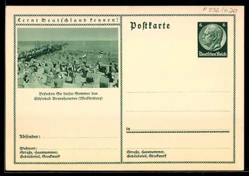 AK Brunshaupten /Mecklenburg, Ostseestrand mit Strandkörben und Seesteg, Ganzsache Lernt Deutschland kennen
