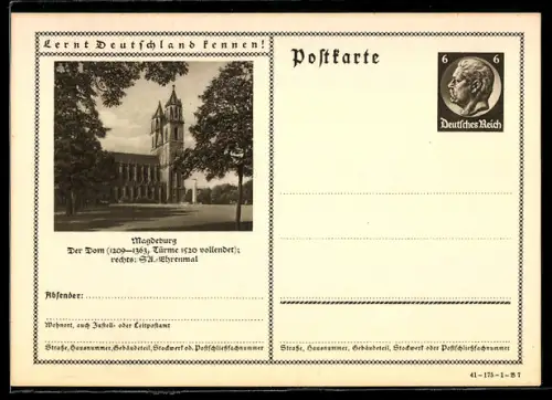 AK Magdeburg, Ortspartie am Dom, Ganzsache Lernt Deutschland kennen