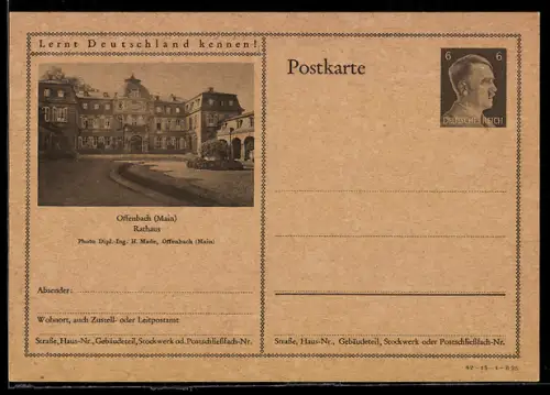AK Offenbach /Main, Partie am Rathaus, Ganzsache Lernt Deutschland kennen