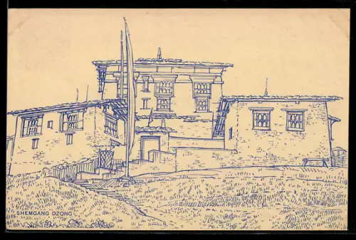 AK Shemgang Dzong, Wohnhäuser mit Umgebung, Ganzsache