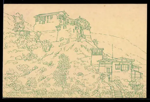 AK Lhuntshi Dzong, Haus auf einem Hügel, Ganzsache