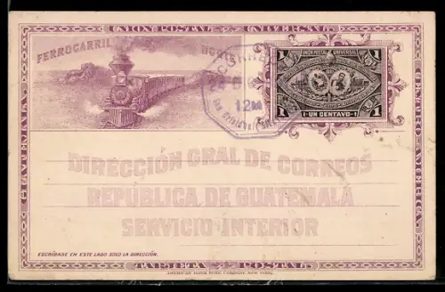 Künstler-AK Guatemala, Ferrocaril Norte, Direccion Gral de Correos, Servicio Interior, Ganzsache