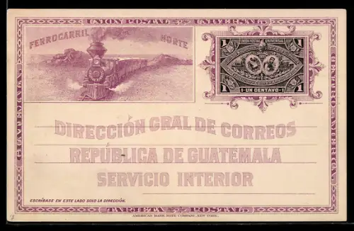 Künstler-AK Guatemala, Ferrocaril Norte, Direccion Gral de Correos, Servicio Interior, Ganzsache