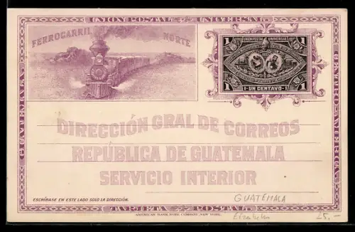 Künstler-AK Guatemala, Ferrocaril Norte, Direccion Gral de Correos, Servicio Interior, Ganzsache