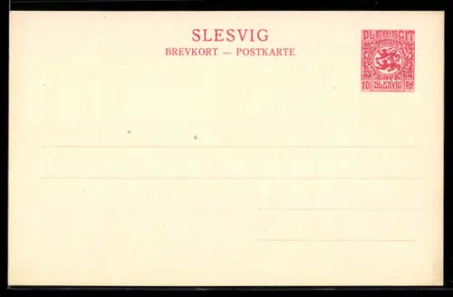 AK Slesvig, Briefmarke mit zwei Löwen, Ganzsache