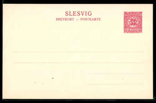 AK Slesvig, Briefmarke mit zwei Löwen, Ganzsache