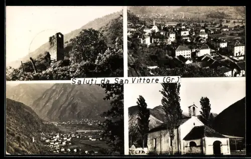 AK San Vittore /GR, Ortsansichten mit Kirche und Tal